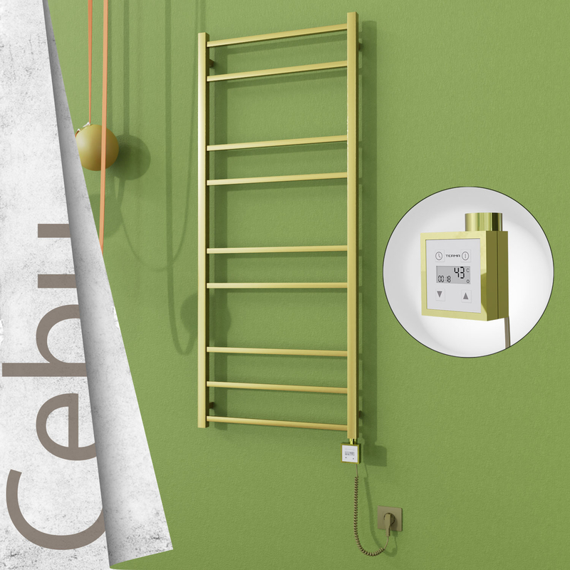 Cebu Electric Stainless Steel Towel Rail 600x1395 Satin Gold (KTX3 Thermostat) 300W Spiral Cable