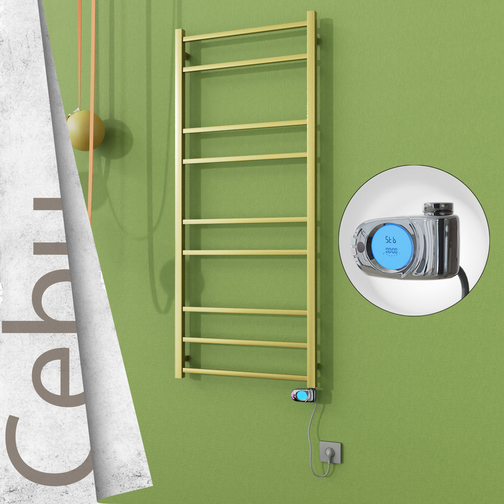 Cebu Electric Stainless Steel Towel Rail 600x1395 Satin Gold (Musa Thermostat) 300W - 1
