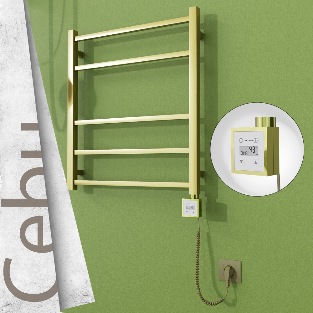 Cebu Electric Stainless Steel Towel Rail 600x705 Satin Gold (KTX3 Thermostat) 200W Spiral Cable - 1