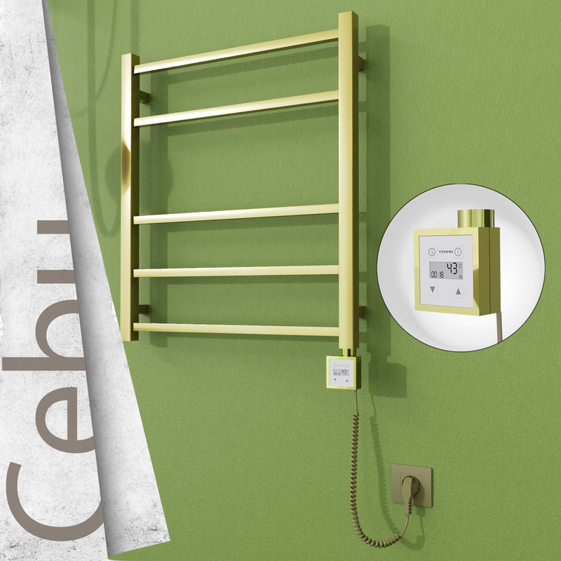 Cebu Electric Stainless Steel Towel Rail 600x705 Satin Gold (KTX3 Thermostat) 200W Spiral Cable