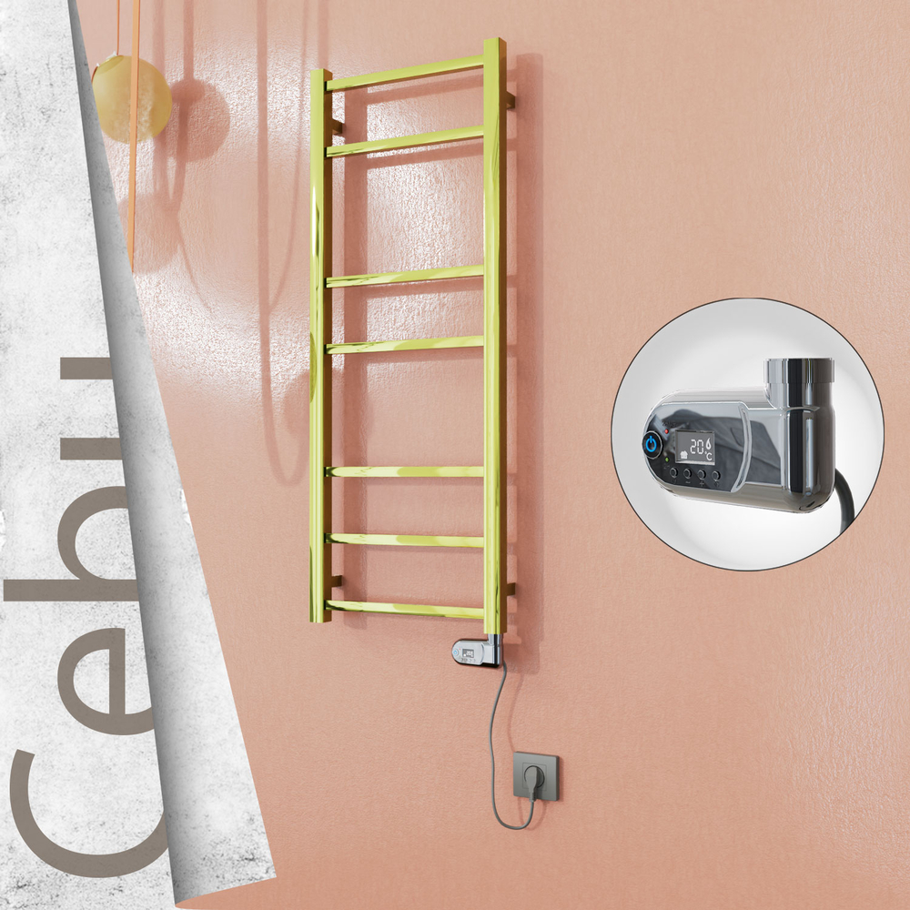 Cebu Sèche-serviettes Électrique en Inox 400x1050 Doré (Thesis Thermostat) 200W - 1