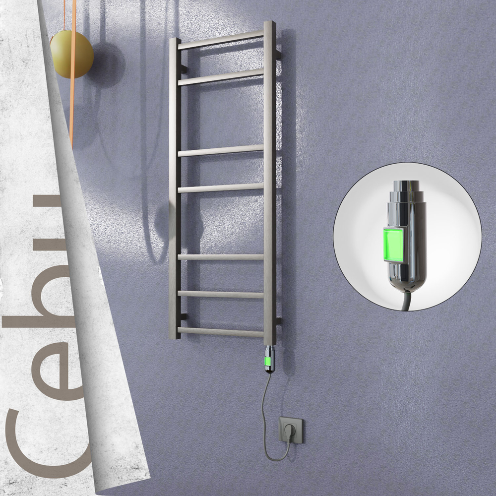Cebu Sèche-serviettes Électrique en Inox 400x1050 Poli Satiné (Interrupteur Marche/Arrêt) 200W - 1