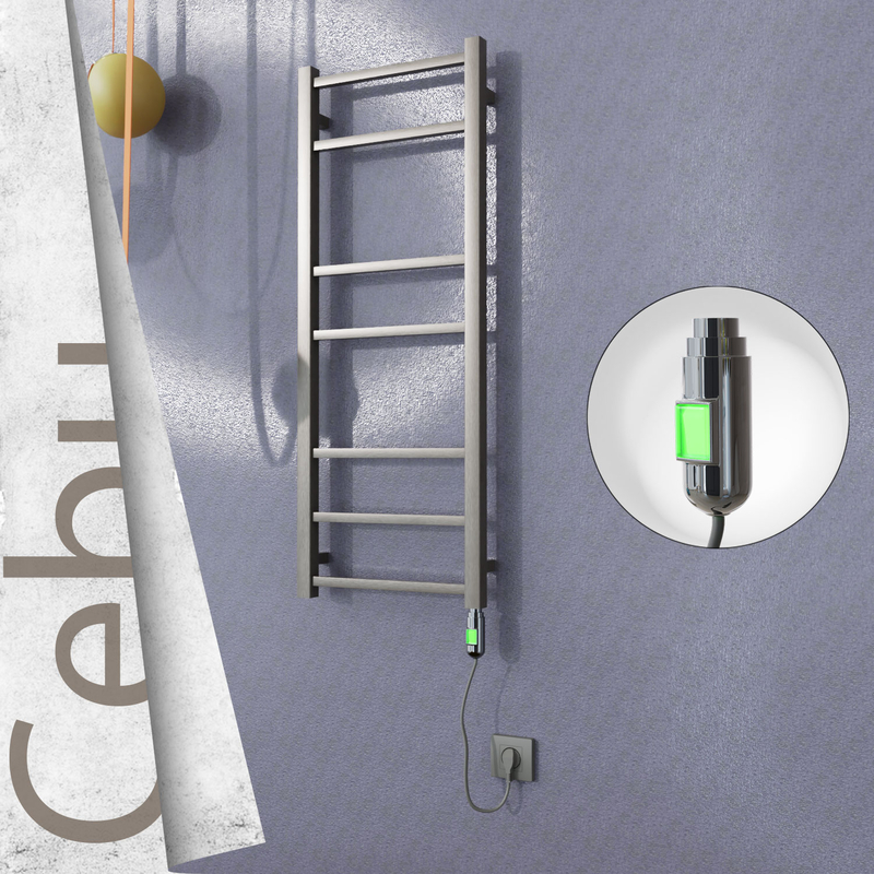Cebu Sèche-serviettes Électrique en Inox 400x1050 Poli Satiné (Interrupteur Marche/Arrêt) 200W 