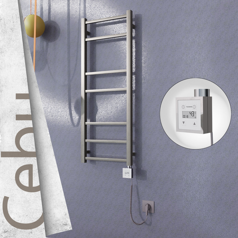 Cebu Sèche-serviettes Électrique en Inox 400x1050 Poli Satiné (KTX3 Thermostat) 200W Câble Spiralé 