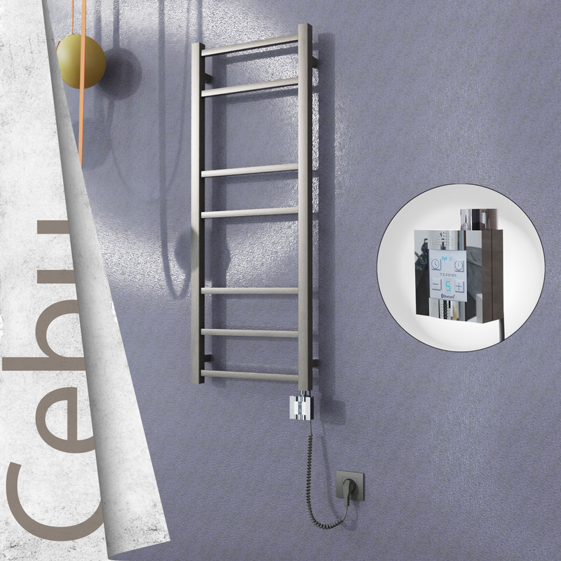 Cebu Sèche-serviettes Électrique en Inox 400x1050 Poli Satiné (KTX4 Thermostat) 200W Câble Spiralé 