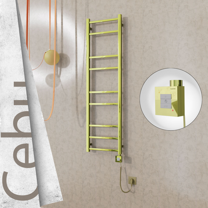 Cebu Sèche-serviettes Électrique en Inox 400x1395 Doré (KTX1 Thermostat) 200W Câble Spiralé 