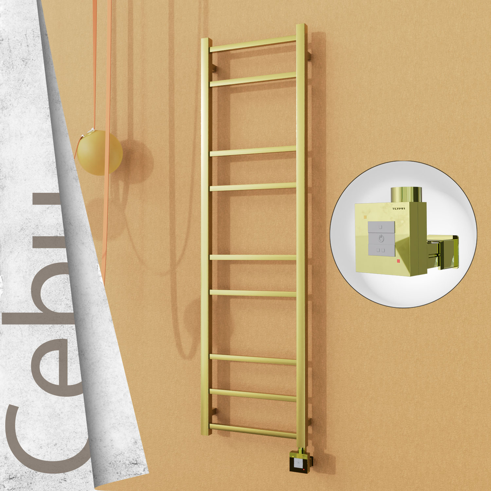 Cebu Sèche-serviettes Électrique en Inox 400x1395 Doré Satiné (KTX1 Thermostat) 200W - 1