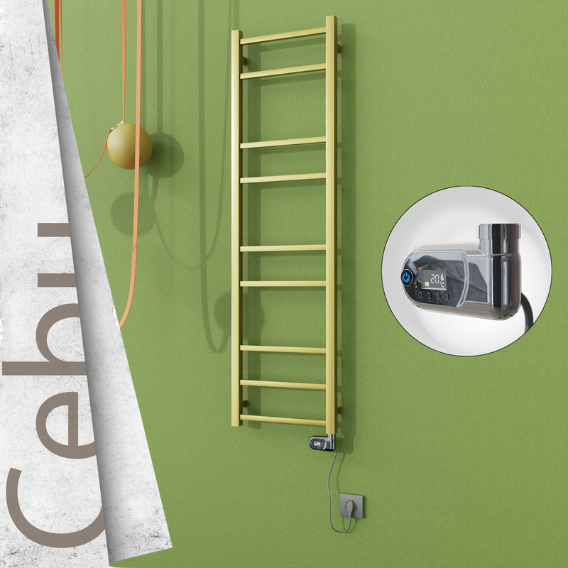 Cebu Sèche-serviettes Électrique en Inox 400x1395 Doré Satiné (Thesis Thermostat) 200W 