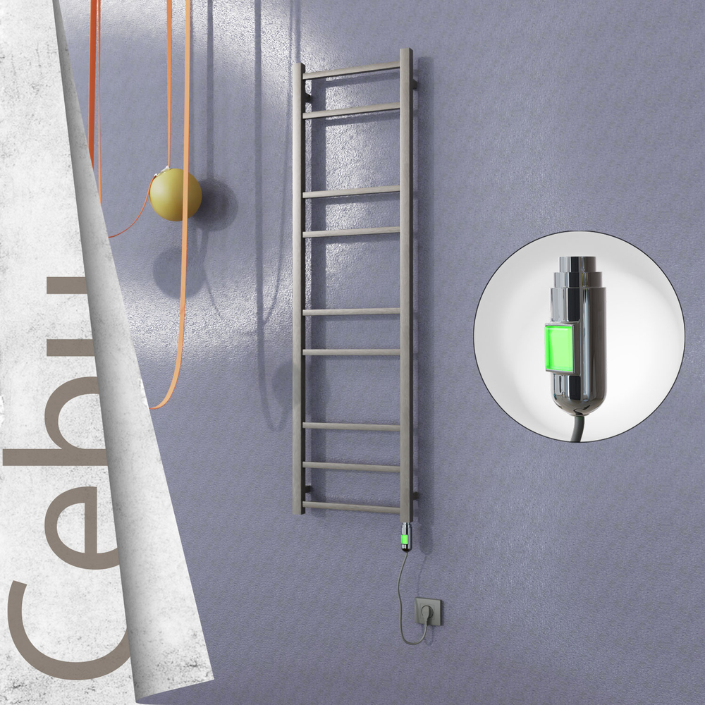 Cebu Sèche-serviettes Électrique en Inox 400x1395 Poli Satiné (Interrupteur Marche/Arrêt) 200W - 1