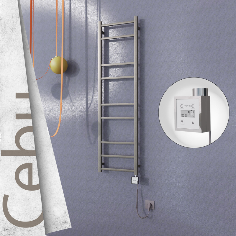 Cebu Sèche-serviettes Électrique en Inox 400x1395 Poli Satiné (KTX3 Thermostat) 200W Câble Spiralé 