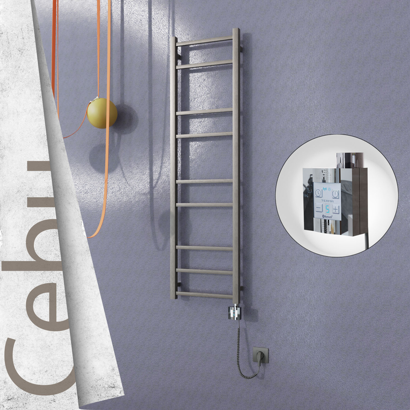 Cebu Sèche-serviettes Électrique en Inox 400x1395 Poli Satiné (KTX4 Thermostat) 200W Câble Spiralé 