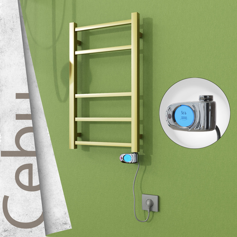 Cebu Sèche-serviettes Électrique en Inox 400x705 Doré Satiné (Musa Thermostat) 200W 