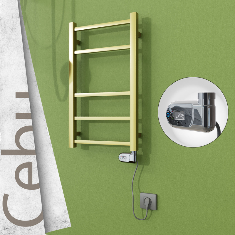 Cebu Sèche-serviettes Électrique en Inox 400x705 Doré Satiné (Thesis Thermostat) 200W 