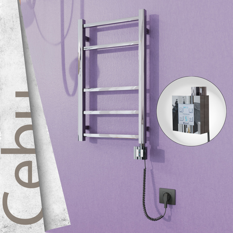 Cebu Sèche-serviettes Électrique en Inox 400x705 Poli Miroir (KTX4 Thermostat) 200W Câble Spiralé 