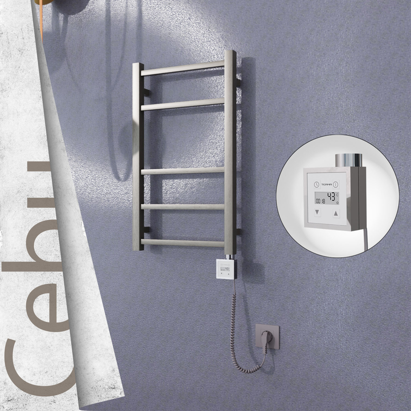 Cebu Sèche-serviettes Électrique en Inox 400x705 Poli Satiné (KTX3 Thermostat) 200W Câble Spiralé 
