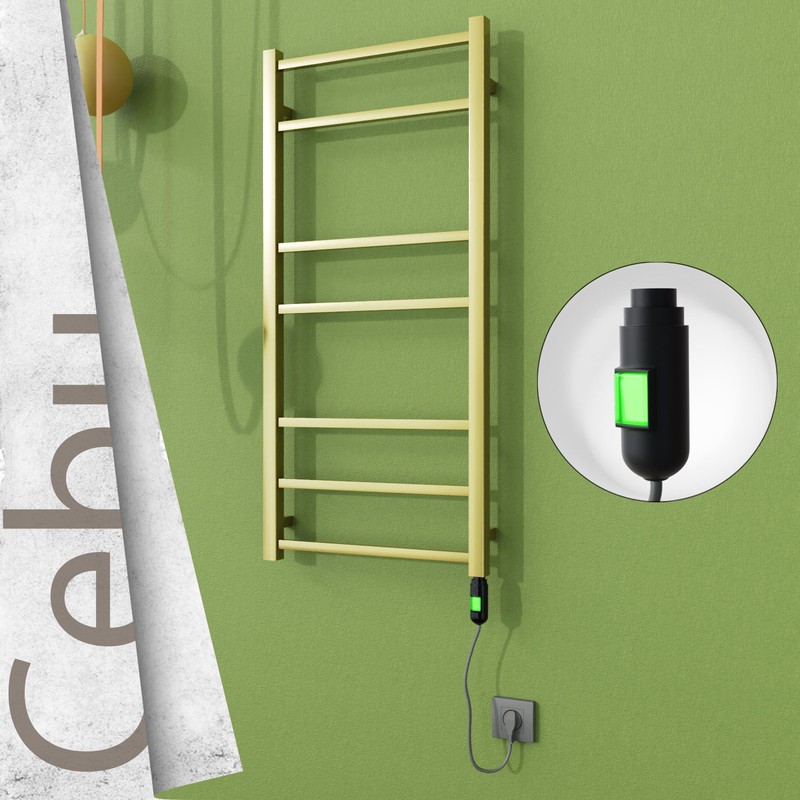 Cebu Sèche-serviettes Électrique en Inox 500x1050 Doré Satiné (Interrupteur Marche/Arrêt) 200W 