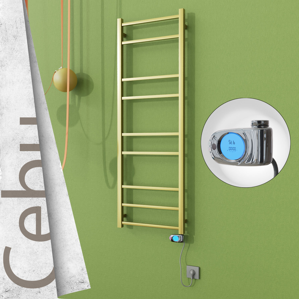 Cebu Sèche-serviettes Électrique en Inox 500x1395 Doré Satiné (Musa Thermostat) 300W - 1