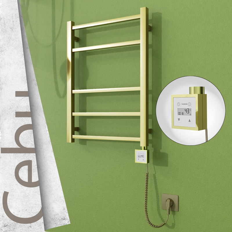 Cebu Sèche-serviettes Électrique en Inox 500x705 Doré Satiné (KTX3 Thermostat) 200W Câble Spiralé 