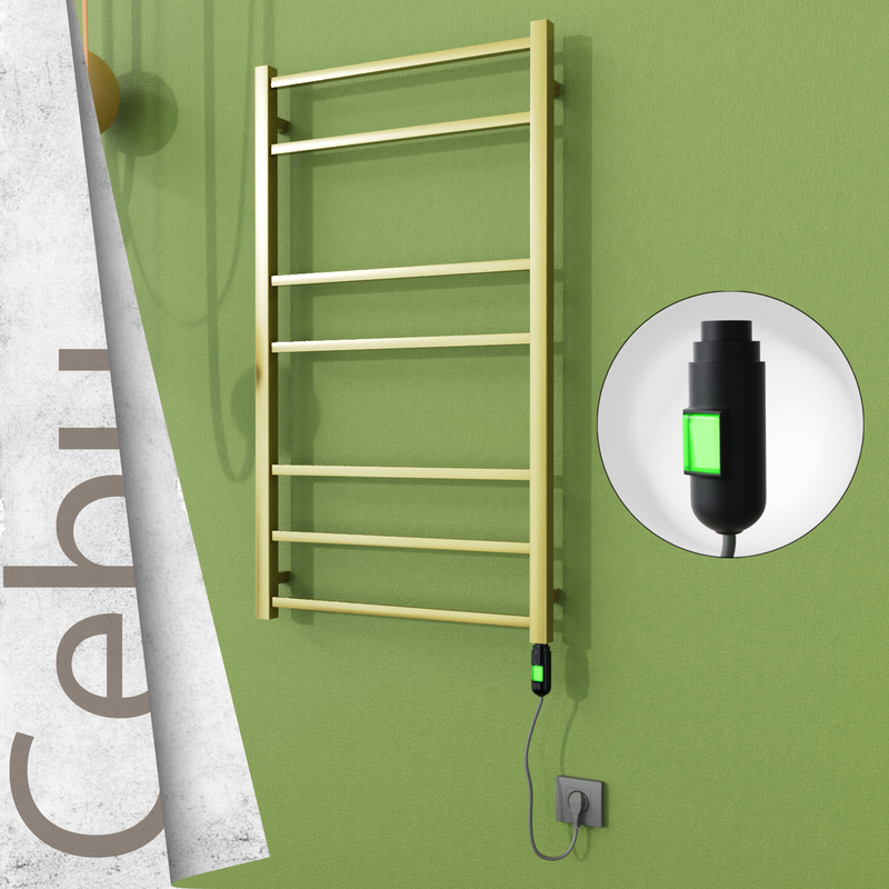 Cebu Sèche-serviettes Électrique en Inox 600x1050 Doré Satiné (Interrupteur Marche/Arrêt) 200W 