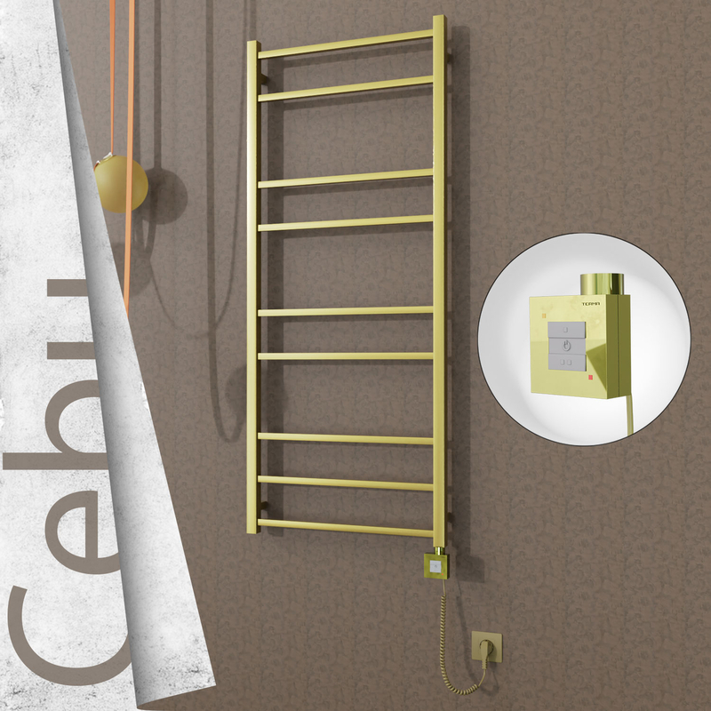 Cebu Sèche-serviettes Électrique en Inox 600x1395 Doré Satiné (KTX1 Thermostat) 300W Câble Spiralé 
