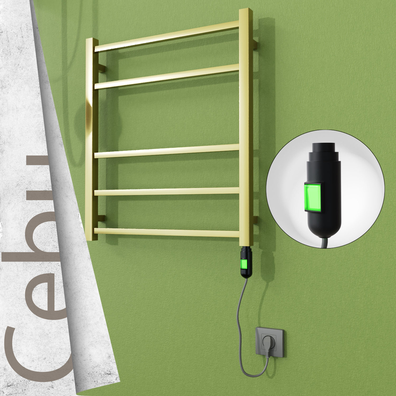Cebu Sèche-serviettes Électrique en Inox 600x705 Doré Satiné (Interrupteur Marche/Arrêt) 200W 