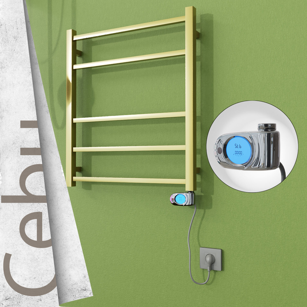 Cebu Sèche-serviettes Électrique en Inox 600x705 Doré Satiné (Musa Thermostat) 200W - 1