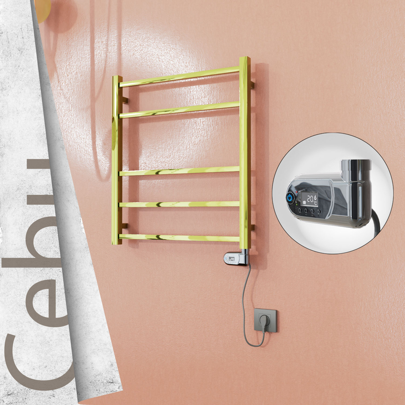 Cebu Sèche-serviettes Électrique en Inox 600x705 Doré (Thesis Thermostat) 200W 