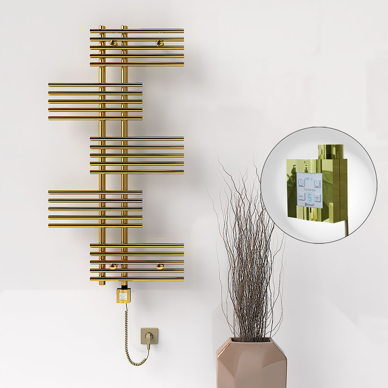 FIJI Electric Towel Warmer 650x1250 Gold (KTX4 Thermostat) 300W Spiral Cable