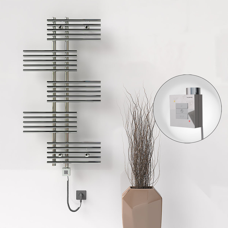 FIJI Electric Towel Warmer 650x1250 Chrome (KTX1 Thermostat) 300W Spiral Cable