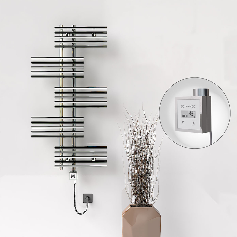 FIJI Electric Towel Warmer 650x1250 Chrome (KTX3 Thermostat) 300W Spiral Cable