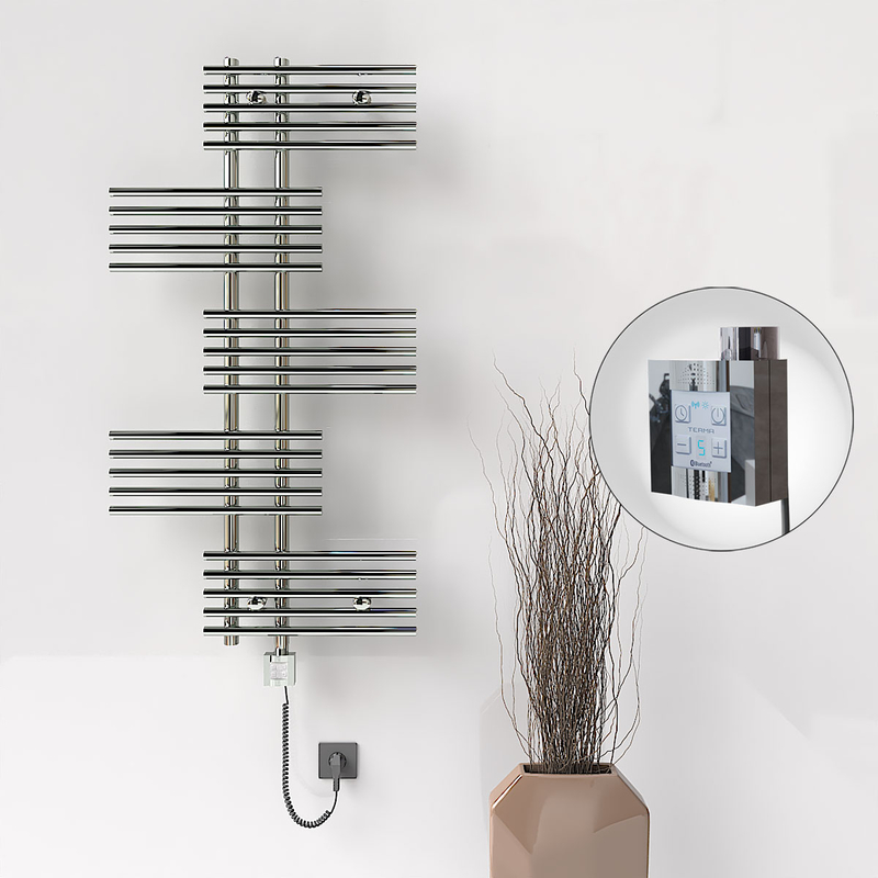FIJI Electric Towel Warmer 650x1250 Chrome (KTX4 Thermostat) 300W Spiral Cable