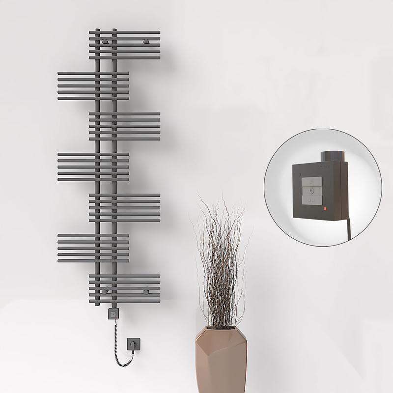 FIJI Electric Towel Warmer 650x1762 Anthracite (KTX1 Thermostat) 1000W Spiral Cable