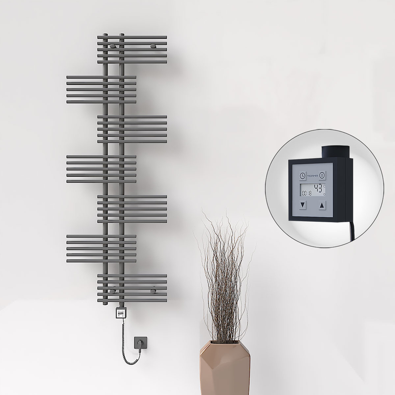 FIJI Electric Towel Warmer 650x1762 Anthracite (KTX3 Thermostat) 1000W Spiral Cable