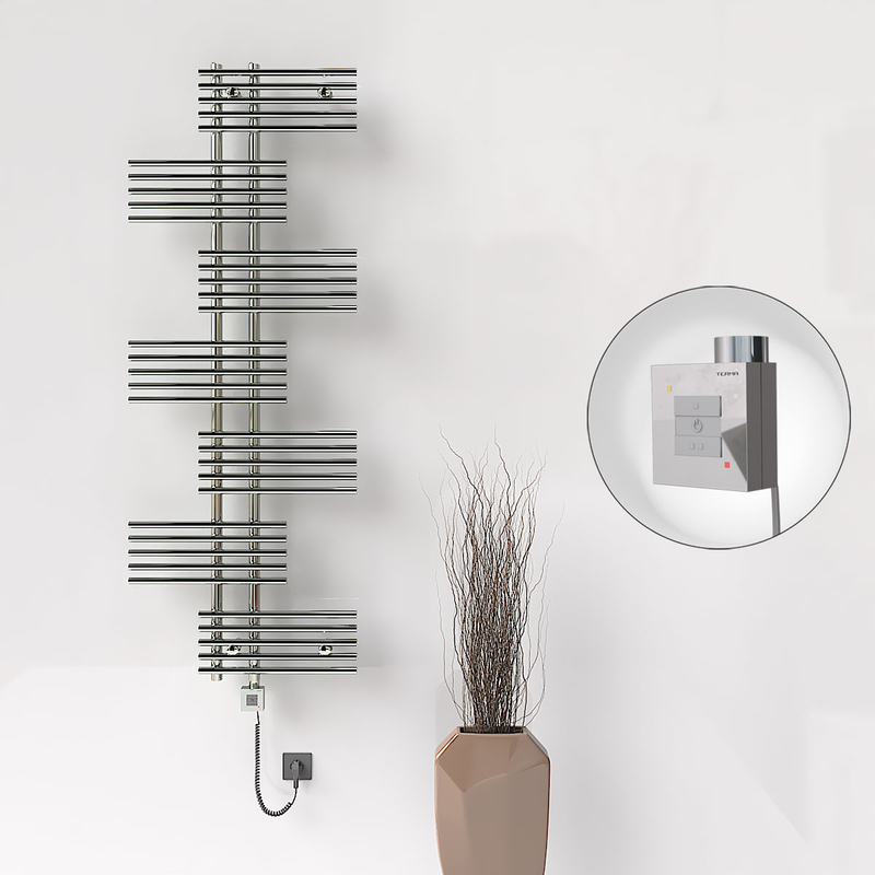 Fiji Sèche Serviettes Electrique 650x1762 Chrome Ktx1 1000 Watt Câble en spirale