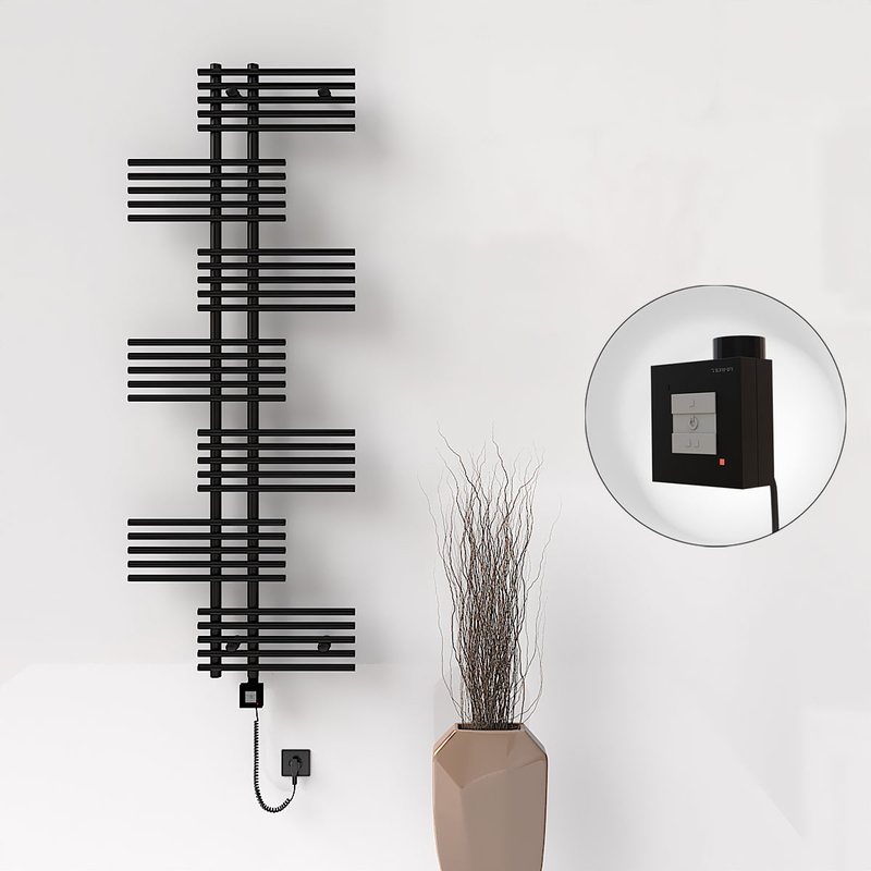 FIJI Electric Towel Warmer 650x1762 Black Matt (KTX1 Thermostat) 1000W Spiral Cable