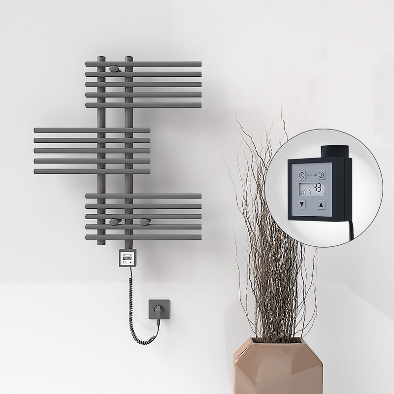 FIJI Electric Towel Warmer 650x740 Anthracite (KTX3 Thermostat) 300W Spiral Cable