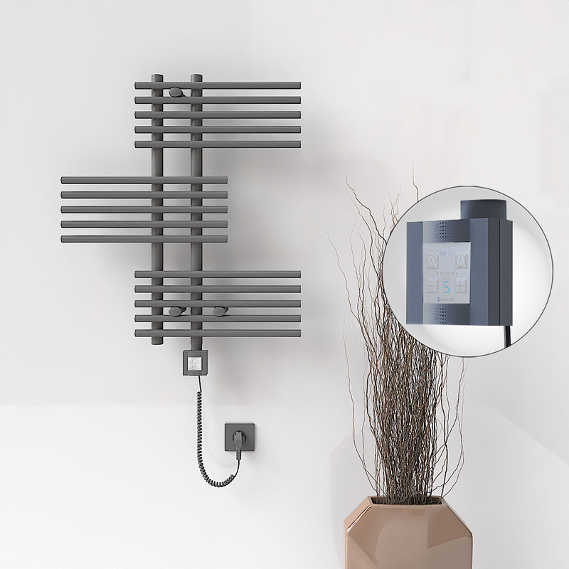 FIJI Electric Towel Warmer 650x740 Anthracite (KTX4 Thermostat) 300W Spiral Cable