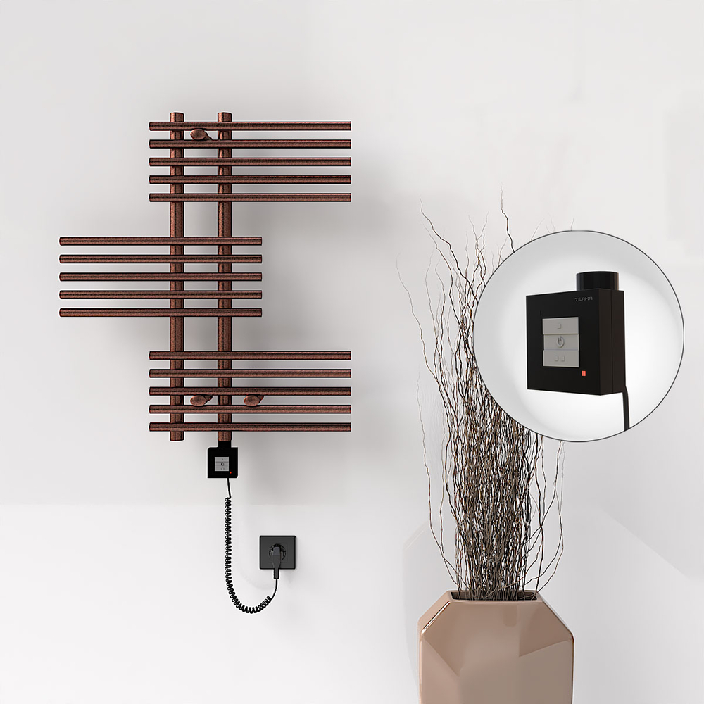 FIJI Electric Towel Warmer 650x740 Antique Copper (KTX1 Thermostat) 200W Spiral Cable - 1