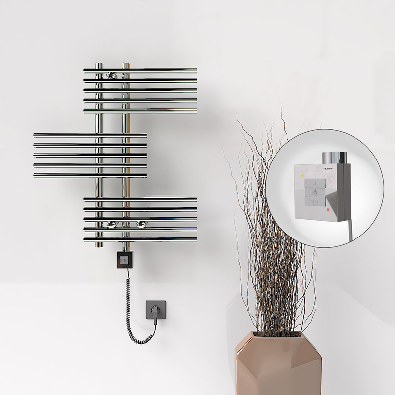 Fiji Sèche Serviettes Electrique 650x740 Chrome Ktx1 200 Watt Câble en spirale