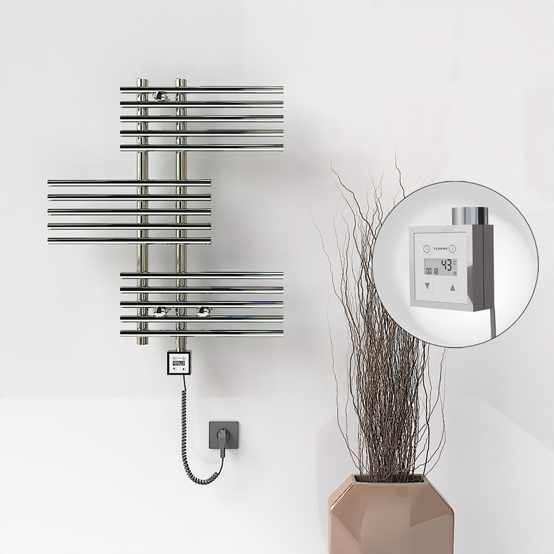 FIJI Electric Towel Warmer 650x740 Chrome (KTX3 Thermostat) 200W Spiral Cable