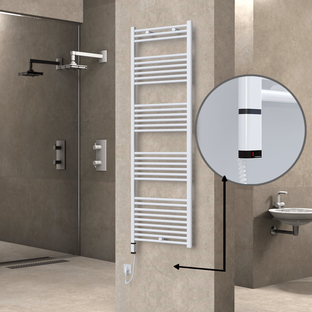 Haiti Electric Towel Warmer 600x1800 Flat White Gloss (OneD On/Off ) Left 1000 Watt - 1