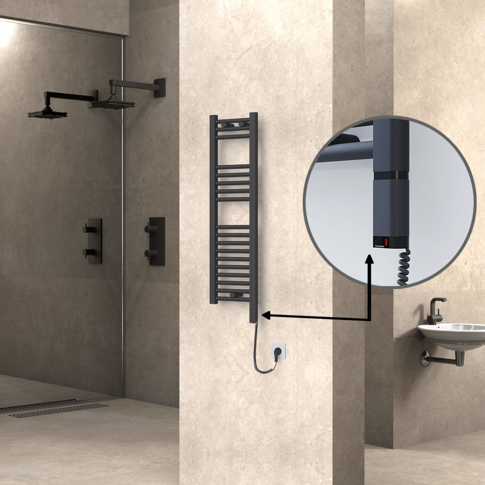 Haiti Electric Towel Warmer 300x1000 Flat Anthracite Textured (OneD On/Off ) Right 300 Watt - 1