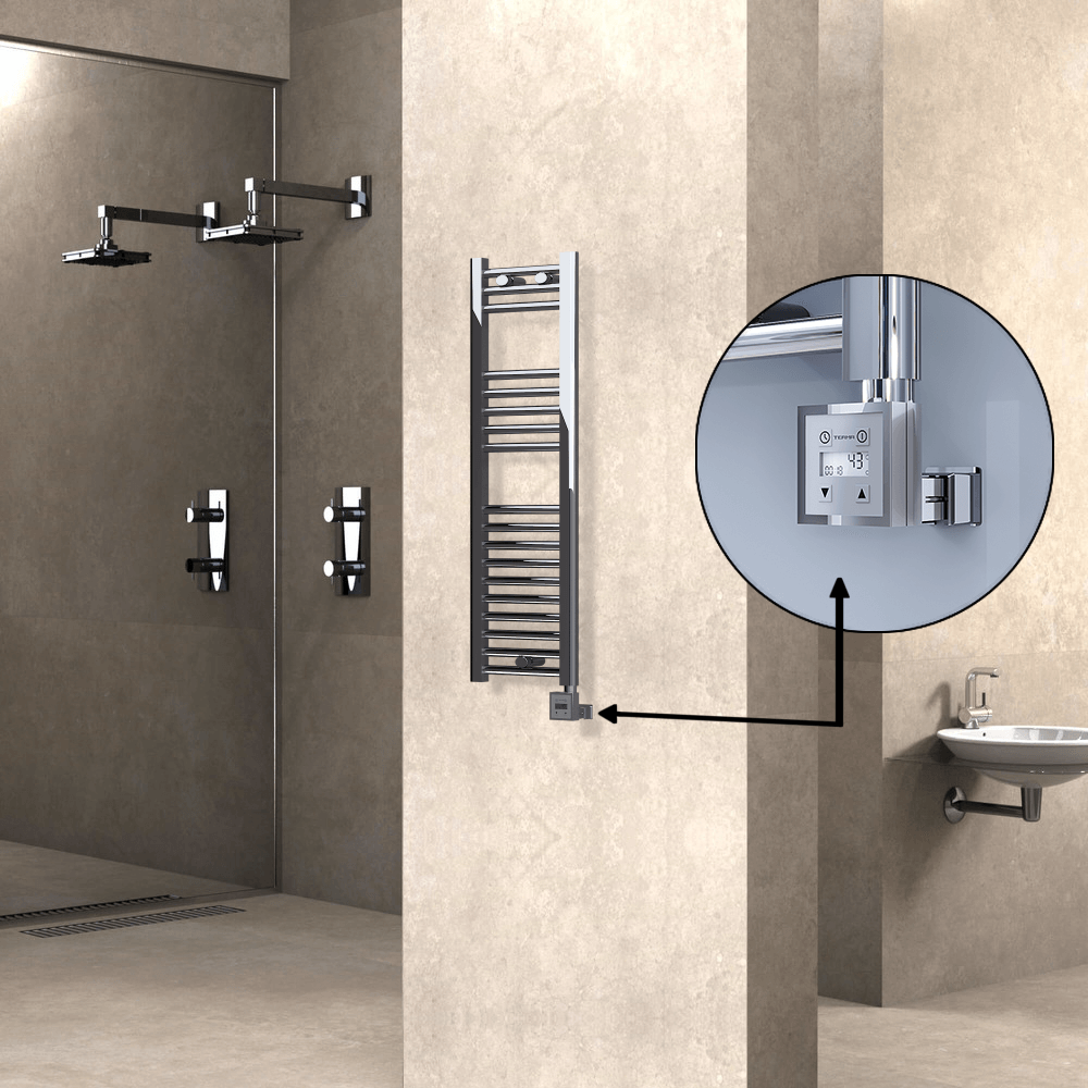 Haiti Electric Towel Warmer 300x1000 Flat Chrome (KTX3 Thermostat) 200 Watt - 1