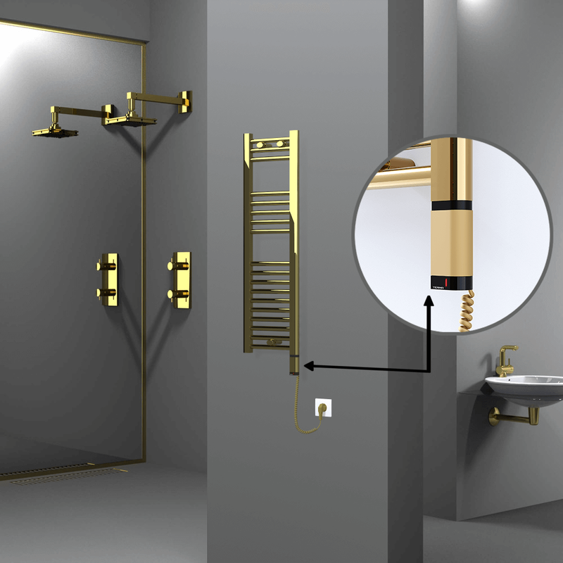 Haiti Electric Towel Warmer 300x1000 Flat Gold  (OneD On/Off ) Right 200 Watt