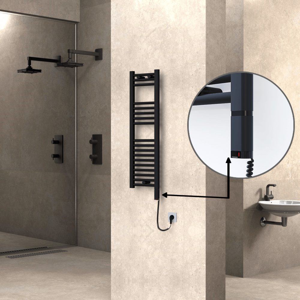 Haiti Electric Towel Warmer 300x1000 Flat Black Matt (OneD On/Off ) Right 300 Watt - 1