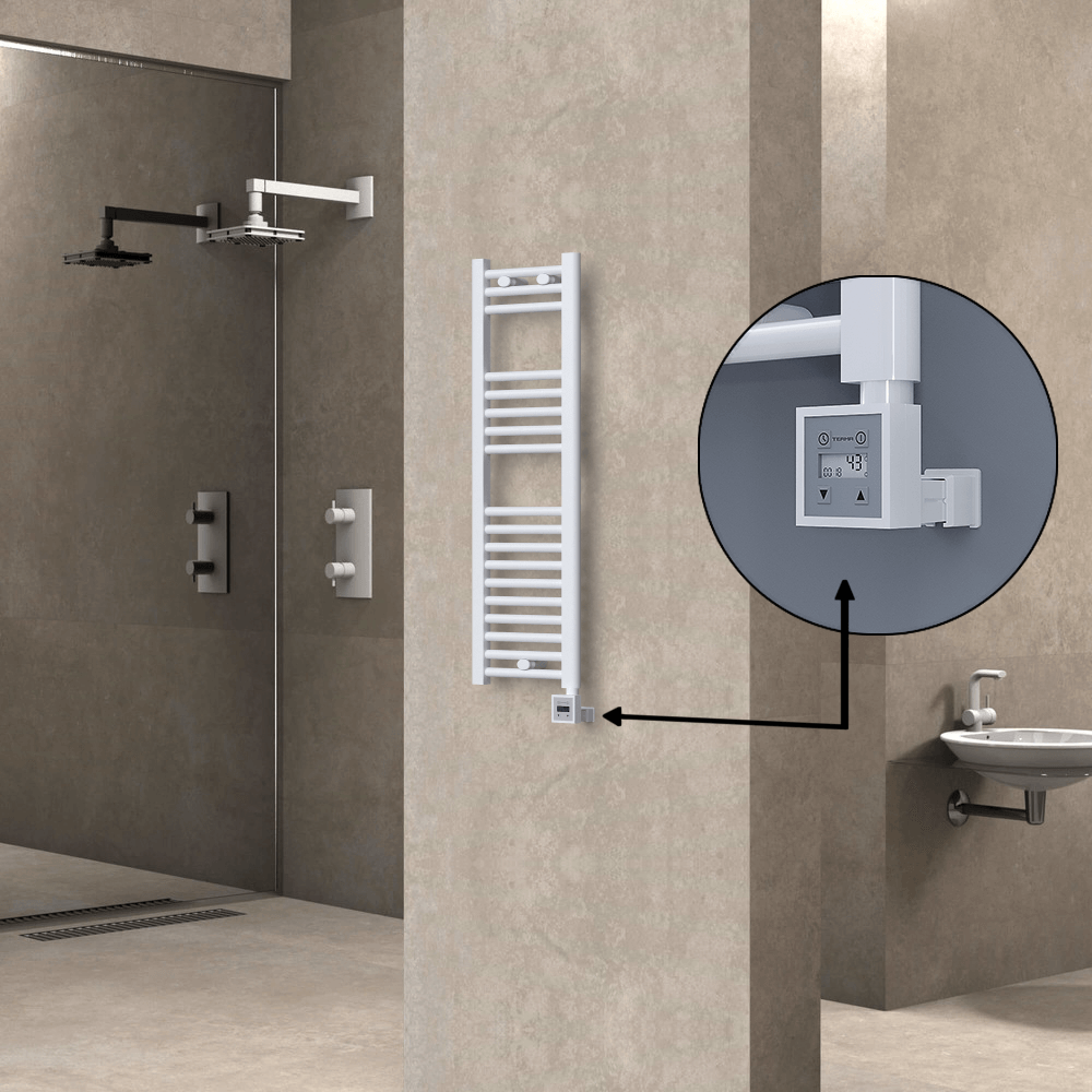 Haiti Electric Towel Warmer 300x1000 Flat White Gloss (KTX3 Thermostat) 300 Watt - 1