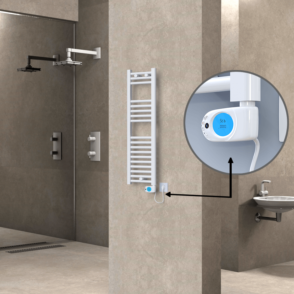 Haiti Electric Towel Warmer 300x1000 Flat White Gloss (Musa Thermostat) 300 Watt - 1