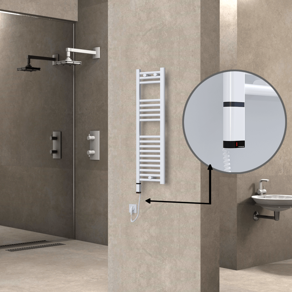 Haiti Electric Towel Warmer 300x1000 Flat White Gloss (OneD On/Off ) Left 300 Watt - 1