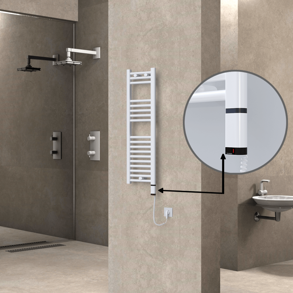 Haiti Electric Towel Warmer 300x1000 Flat White Gloss (OneD On/Off ) Right 300 Watt - 1