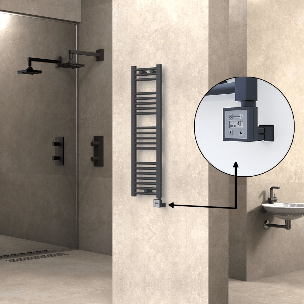 Haiti Electric Towel Warmer 300x1100 Flat Anthracite Textured (KTX3 Thermostat) 300 Watt - 1